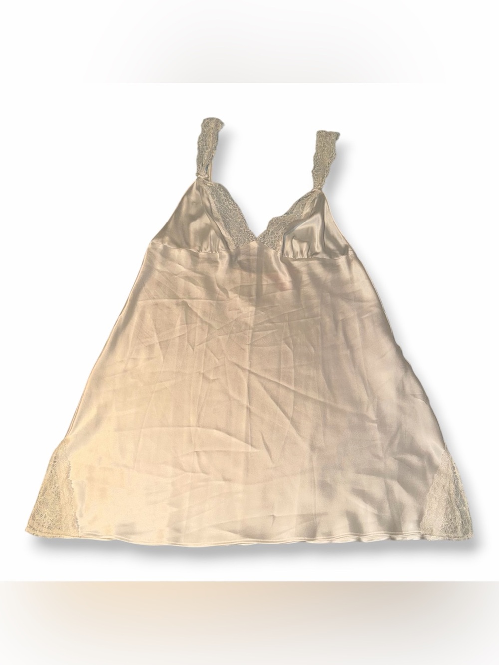 Victoria’s Secret Satin Mini Slip Dress Lingerie White Chemise Lace Trim